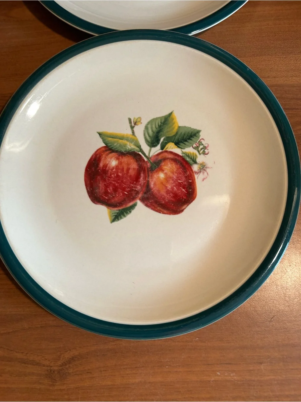 Green Rim Apple Ceramic Dinner Plates - Set of 4